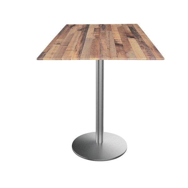 42 Tall OD214 St Steel Table Base w22 Dia Foot and 36x36 Square Rustic Top, IndoorOutdoor